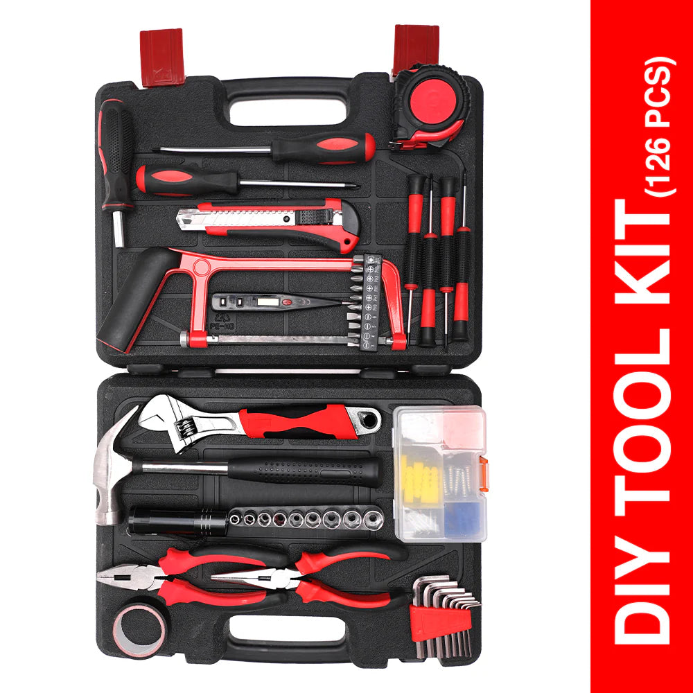 LINK Prabal 126-Piece DIY Hand Tool Kit – Complete Home Repair Tool Set with Wrench, Pliers, Screwdrivers, Hacksaw, Hardware Accessories & Storage Case