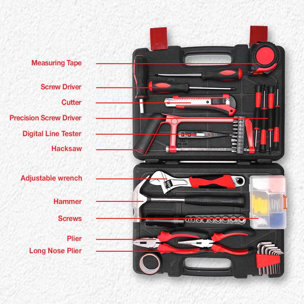 LINK Prabal 126-Piece DIY Hand Tool Kit – Complete Home Repair Tool Set with Wrench, Pliers, Screwdrivers, Hacksaw, Hardware Accessories & Storage Case