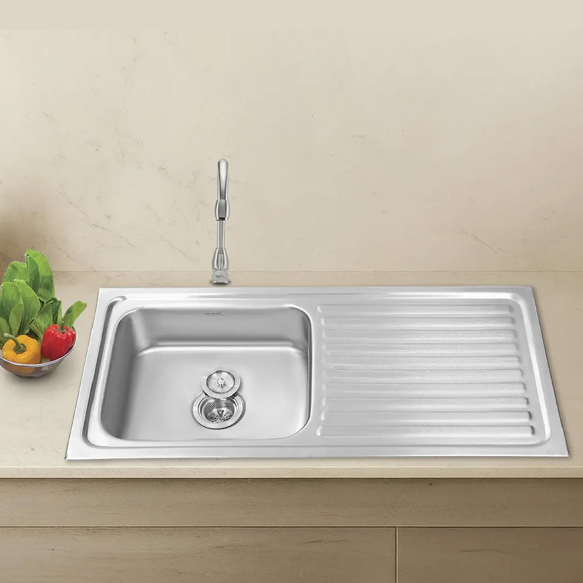 Hindware Kitchen Sink  with Drainboard (40"x20"x8") | SS 304 Grade | Anti-Rust | Heavy Duty | With Waste Coupling