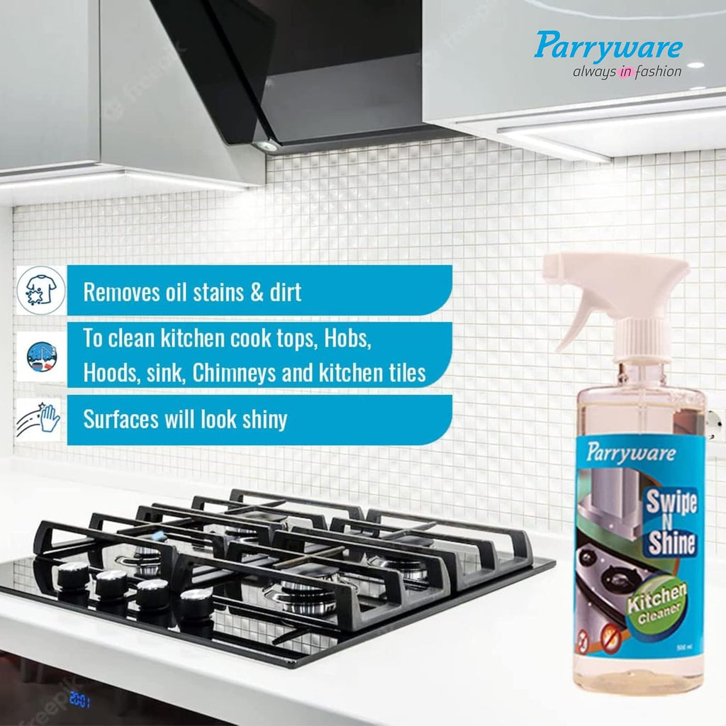 Parryware Swipe N Shine Kitchen Cleaner Spray 500ml | Heavy Duty Degreaser | Removes Tough Grease & Stains | Safe Multi-Surface Cleaner for Chimney, Stove, Sink