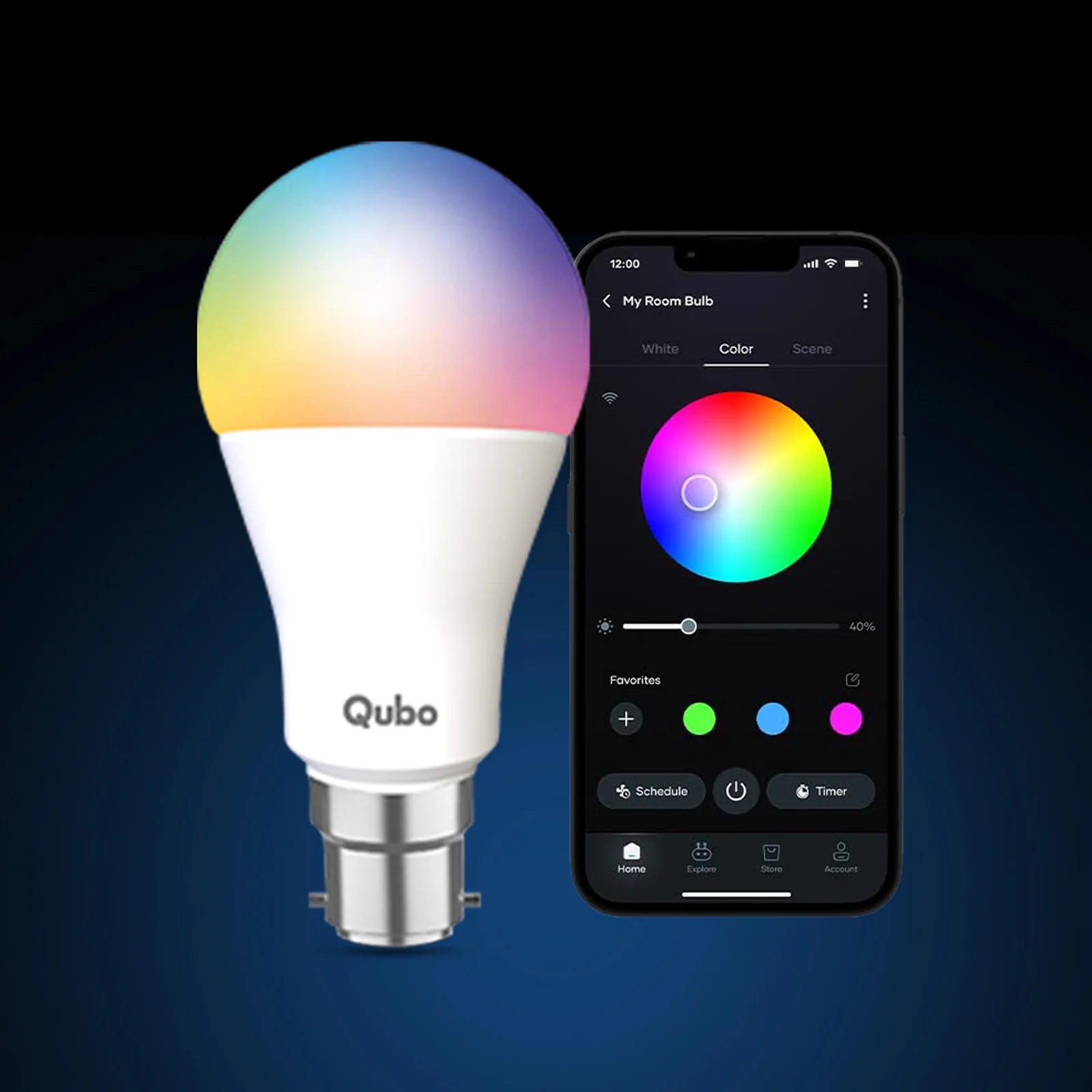Qubo 9W B22 Smart LED Bulb by Hero Group | 16 Million Colors, Wi-Fi & Bluetooth, Alexa & Google Assistant Compatible