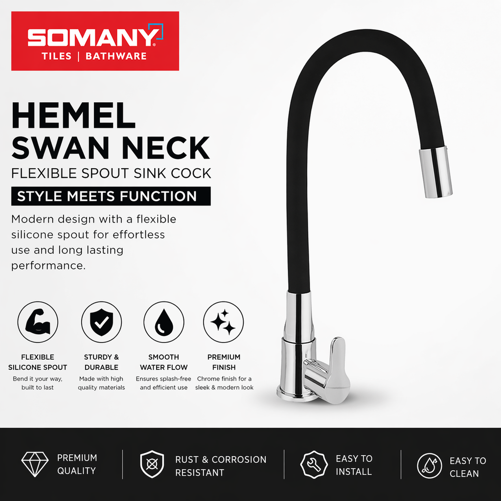SOMANY Hemel Swan Neck Flexible Spout Kitchen Faucet | Silicone Neck |  Black