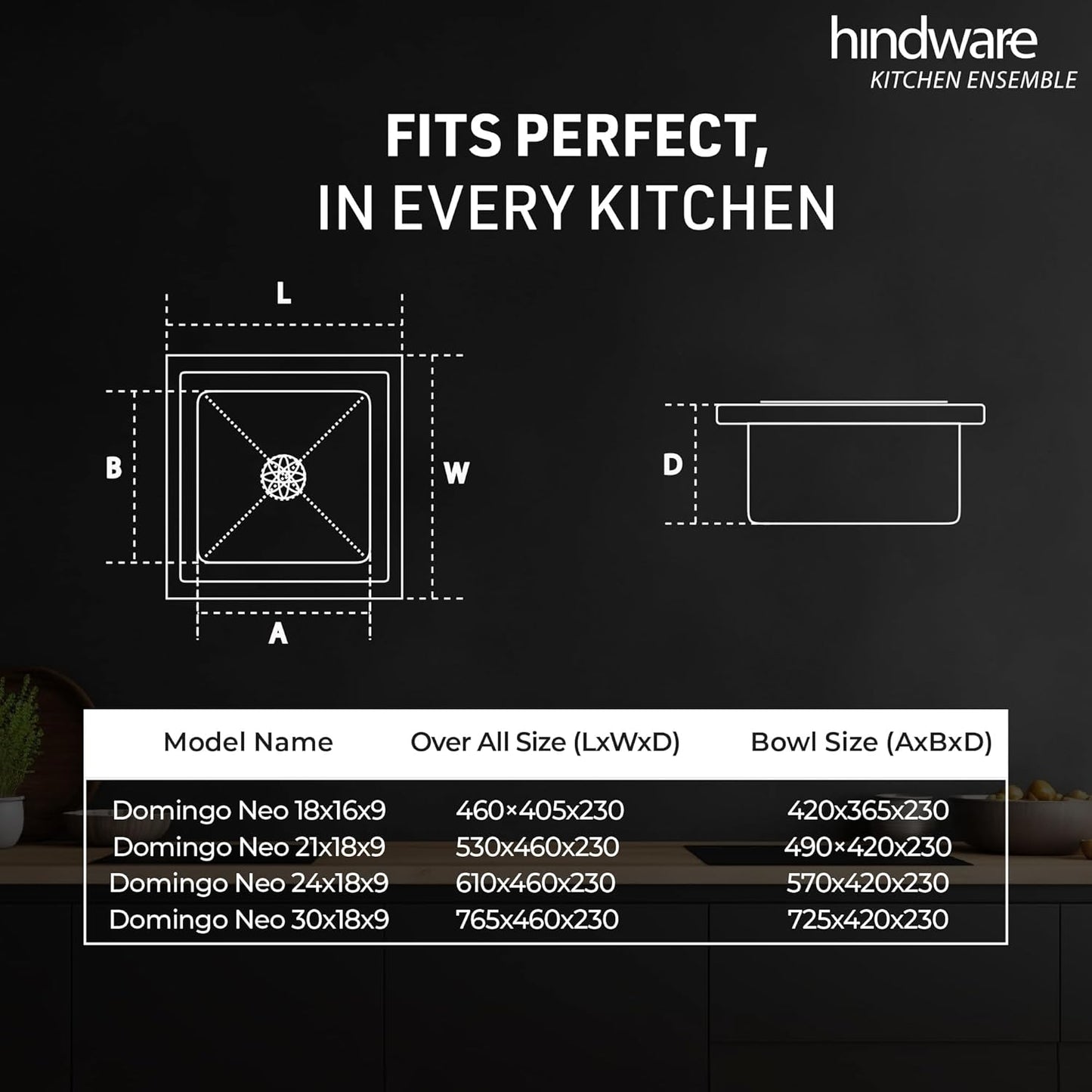 Hindware Domingo Neo Kitchen Sink | 304 Grade | Handmade Single Bowl with Waste Coupling| 25 Years Warranty
