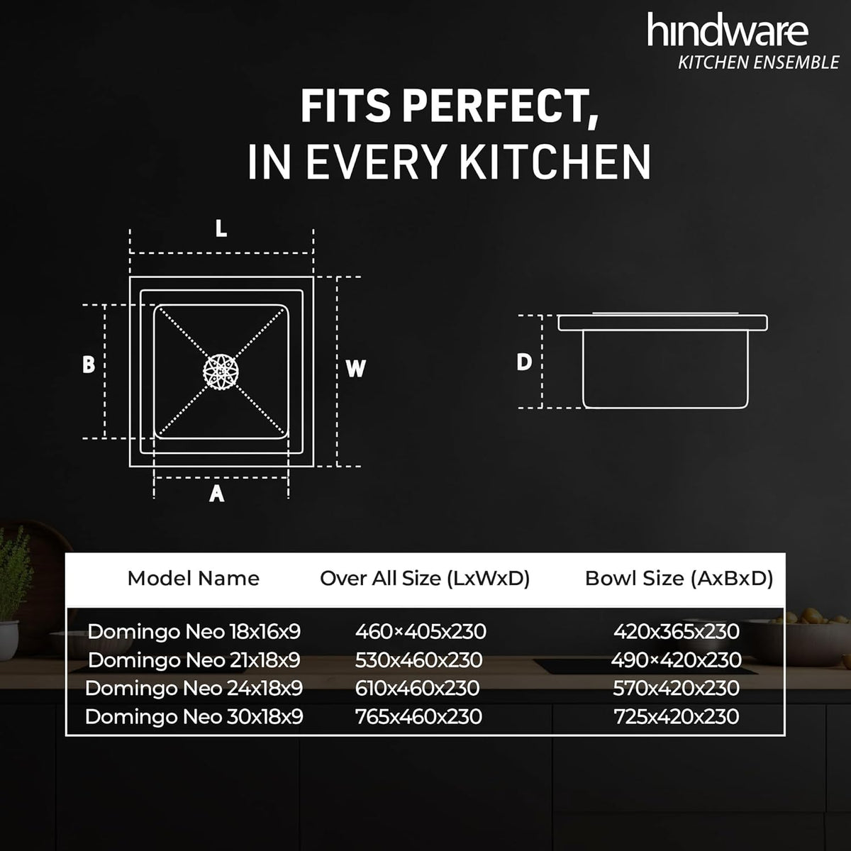 Hindware Domingo Neo Kitchen Sink | 304 Grade | Handmade Single Bowl with Waste Coupling| 25 Years Warranty