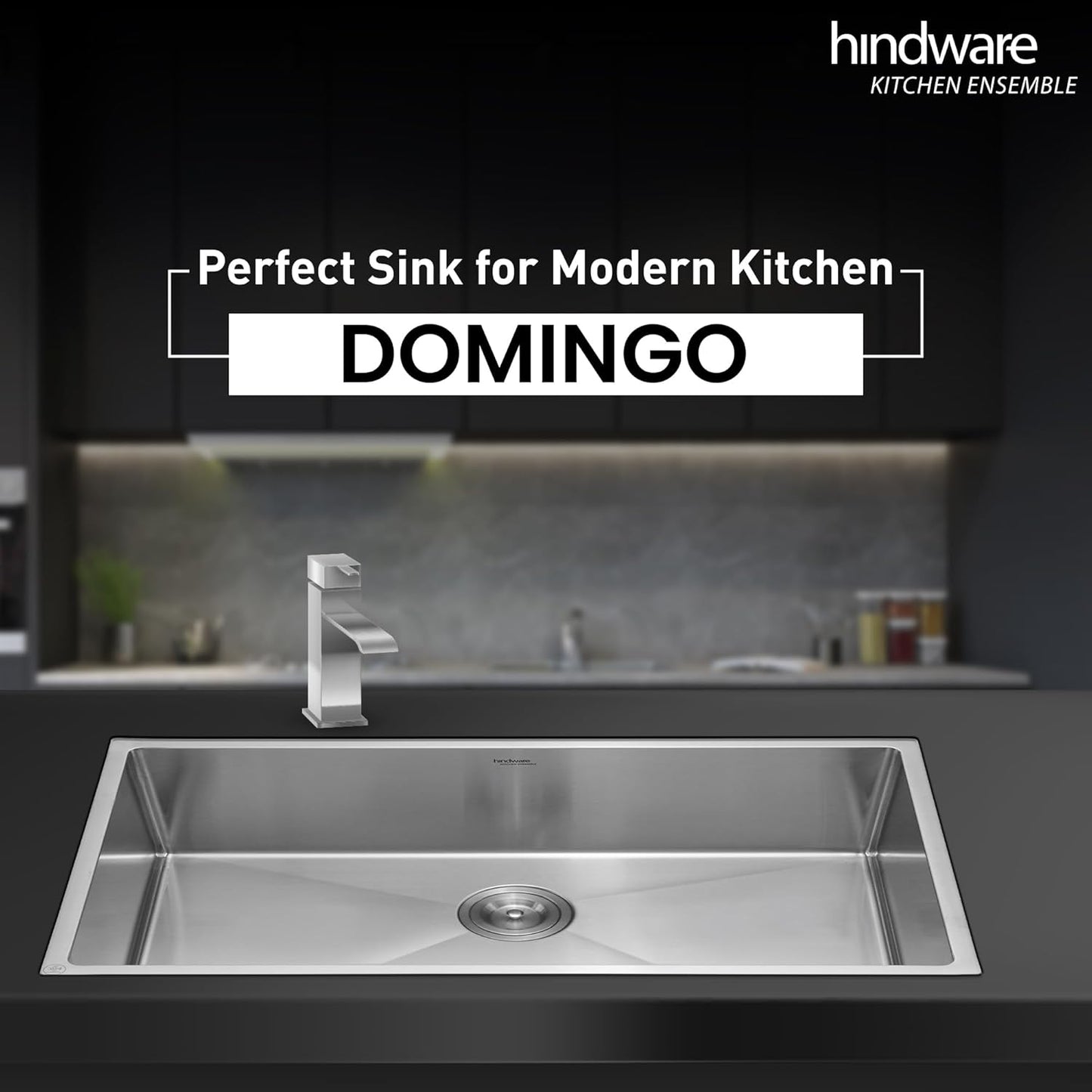 Hindware Domingo Neo Kitchen Sink | 304 Grade | Handmade Single Bowl with Waste Coupling| 25 Years Warranty