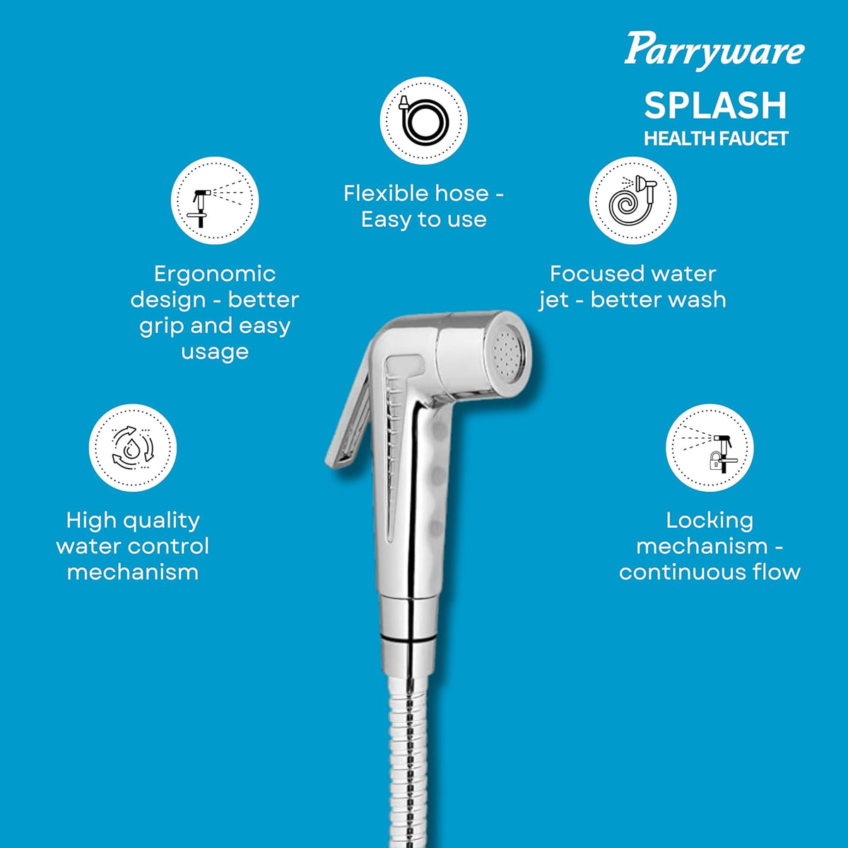 Parryware Splash Health Faucet ABS Chrome Finish  with Hose & Hook