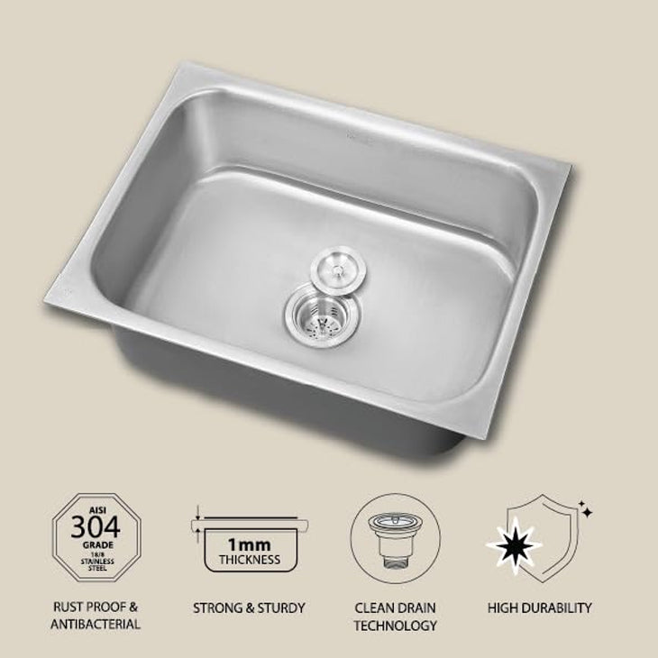 Hindware Kitchen Sink 24x18x8 304 Grade - 25Yrs Warranty