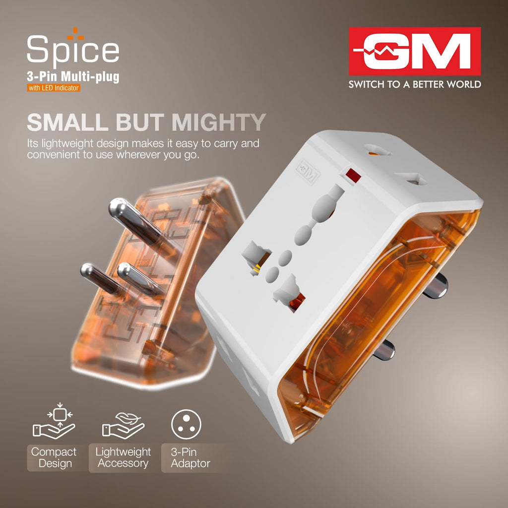 GM 6AMP 3-Pin Multiplug Travel Adapter