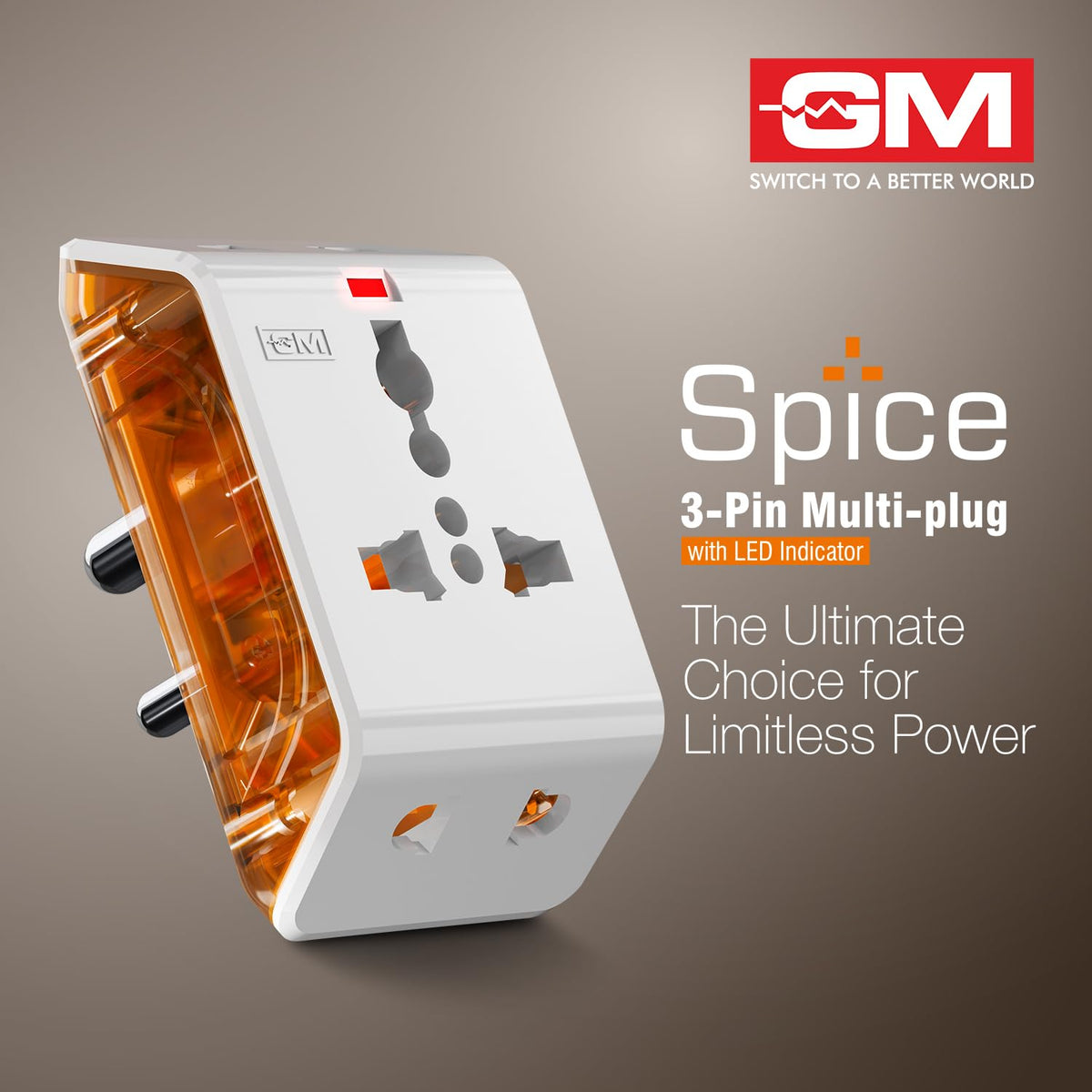 GM 6AMP 3-Pin Multiplug Travel Adapter