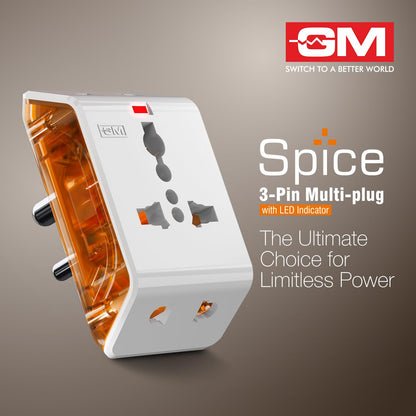 GM 6AMP 3-Pin Multiplug Travel Adapter