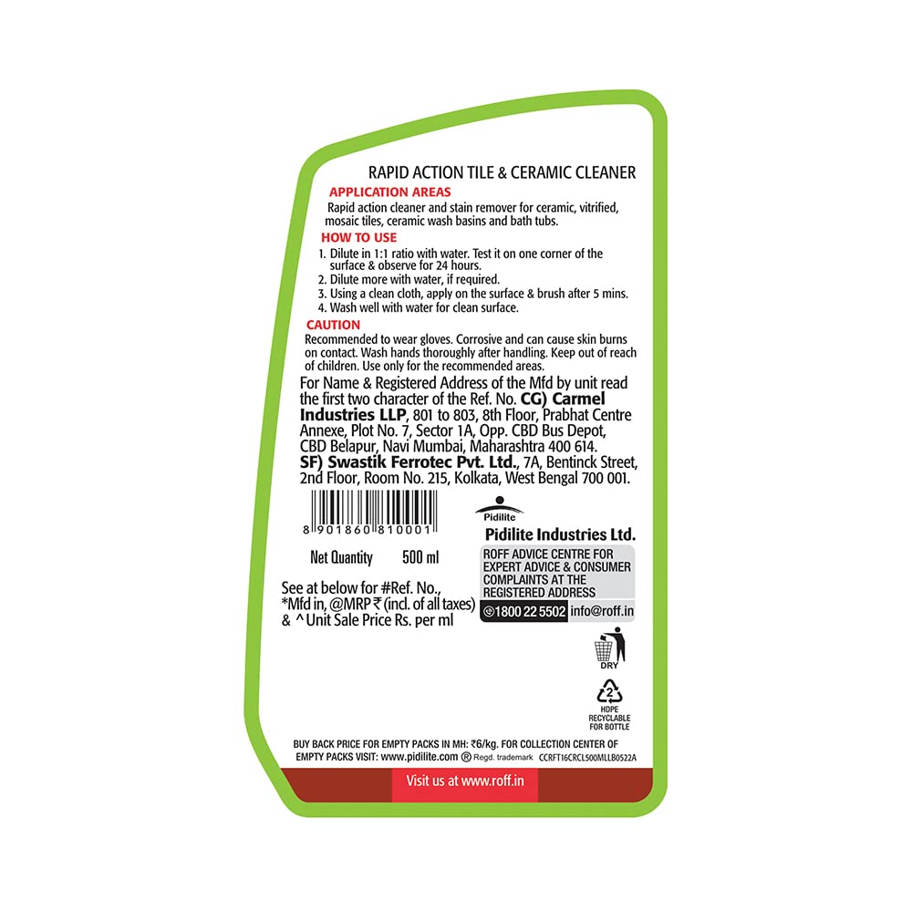 Pidilite Roff Cera Clean All Purpose Tile, Floor & Wall Cleaner 0.5 Ltr Pack of 1