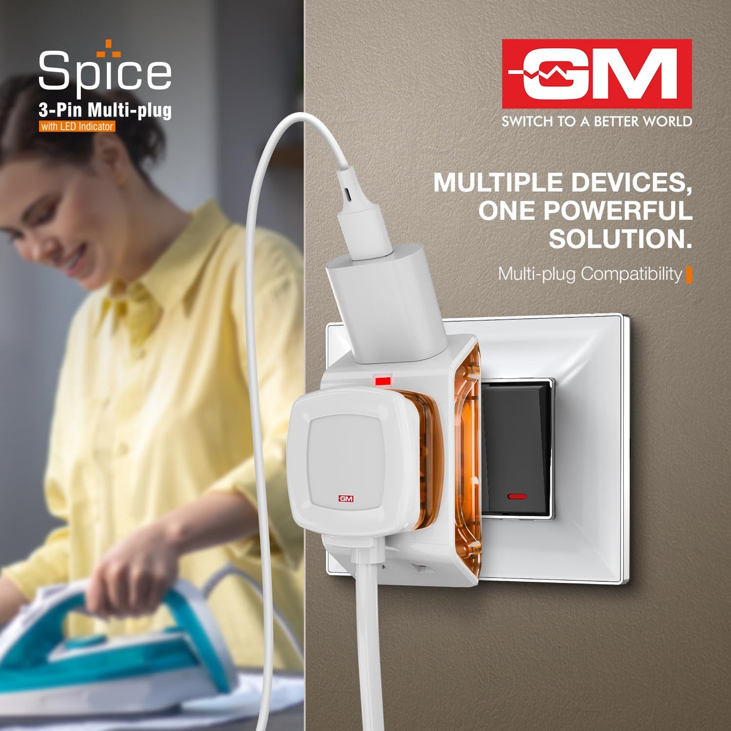 GM 6AMP 3-Pin Multiplug Travel Adapter