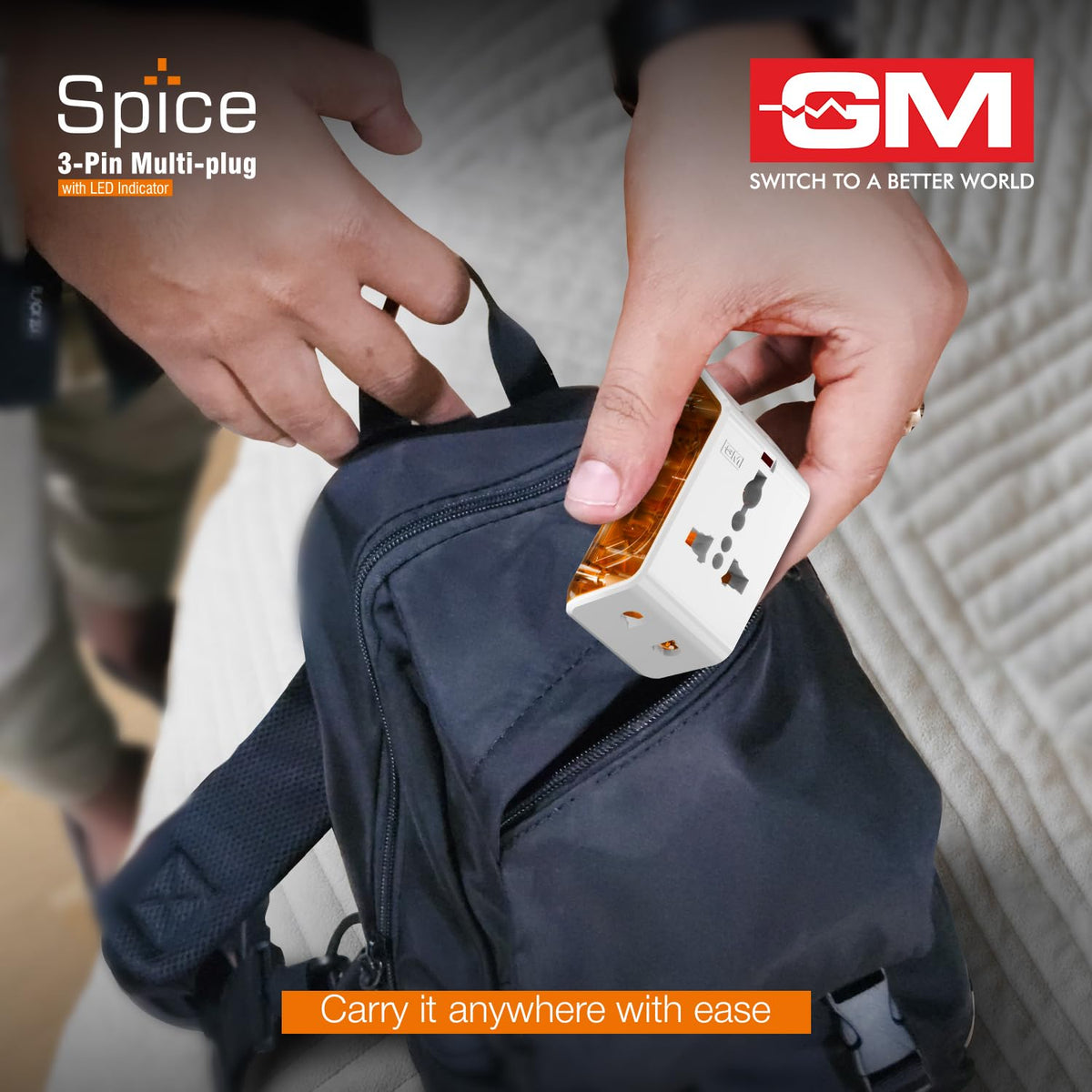 GM 6AMP 3-Pin Multiplug Travel Adapter