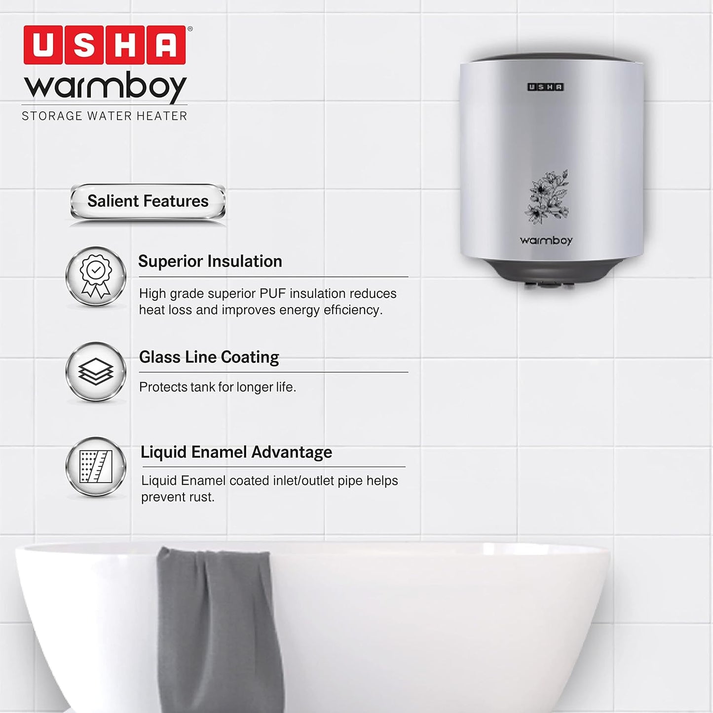 USHA Warmboy 10 Litre Storage Water Heater