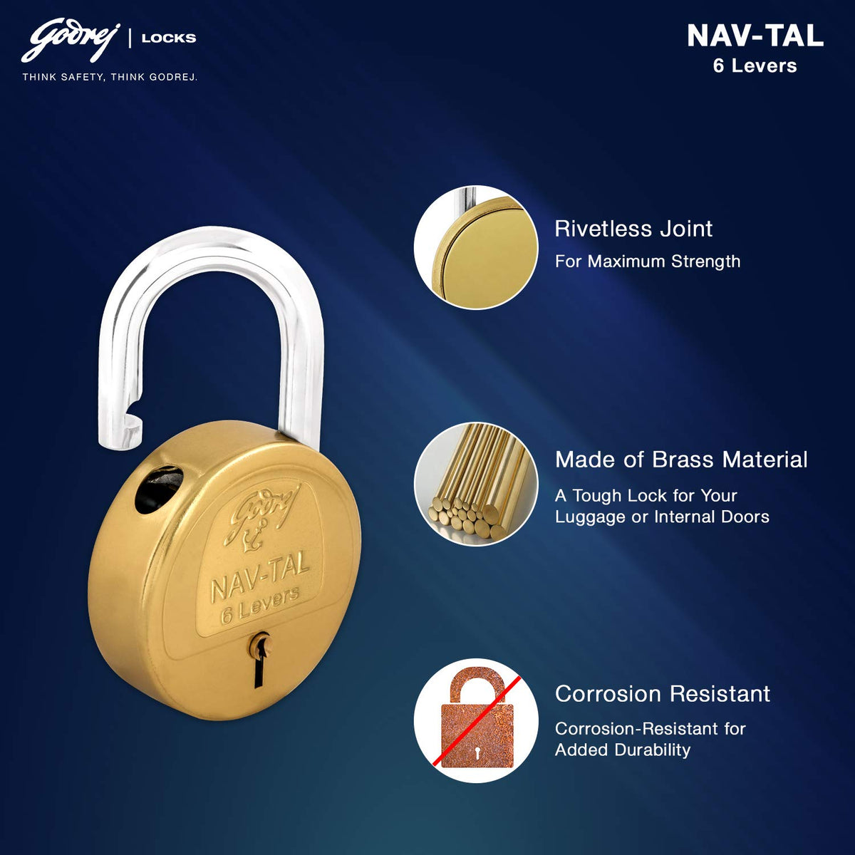 Godrej Navtal 6 Lever Brass Lock