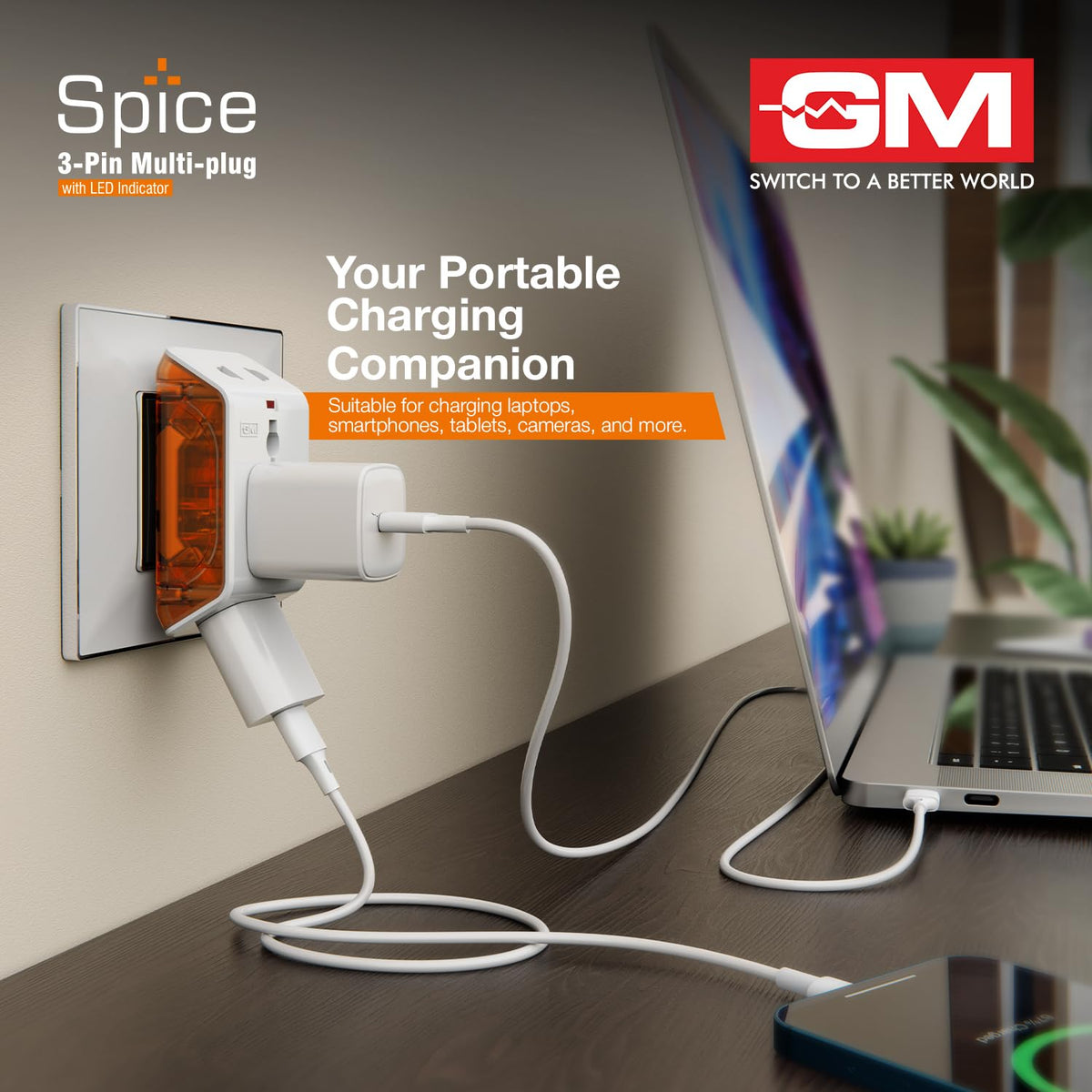 GM 6AMP 3-Pin Multiplug Travel Adapter