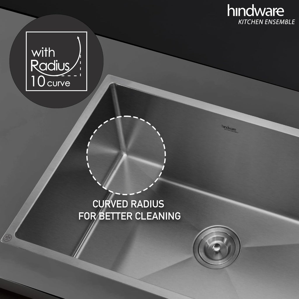 Hindware Domingo Neo Kitchen Sink | 304 Grade | Handmade Single Bowl with Waste Coupling| 25 Years Warranty