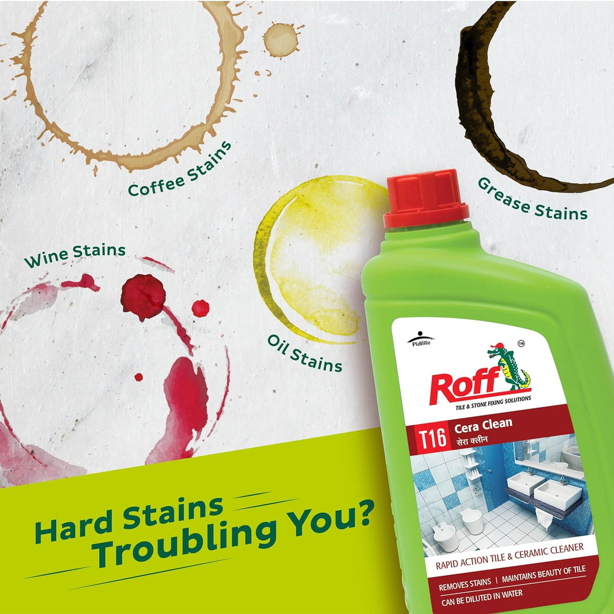 Pidilite Roff Cera Clean All Purpose Tile, Floor & Wall Cleaner 0.5 Ltr Pack of 1