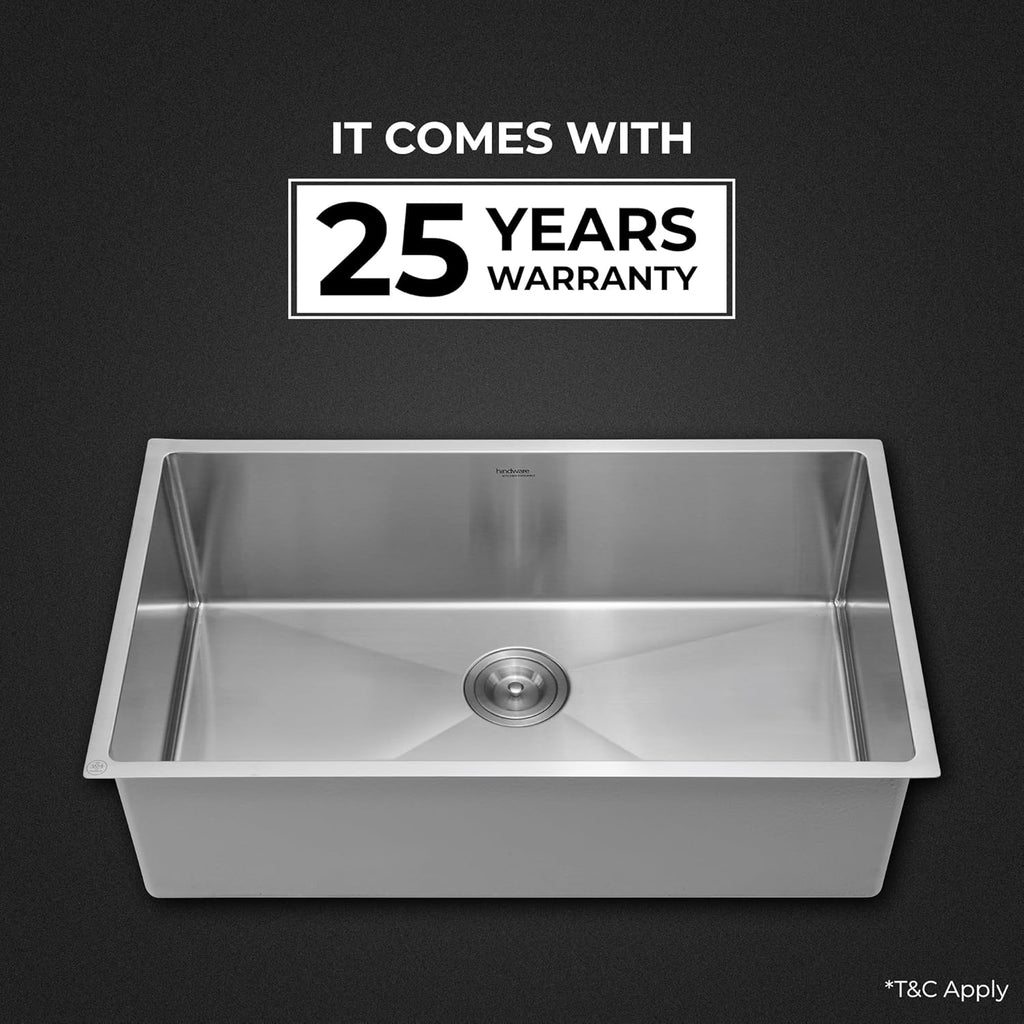 Hindware Domingo Neo Kitchen Sink | 304 Grade | Handmade Single Bowl with Waste Coupling| 25 Years Warranty