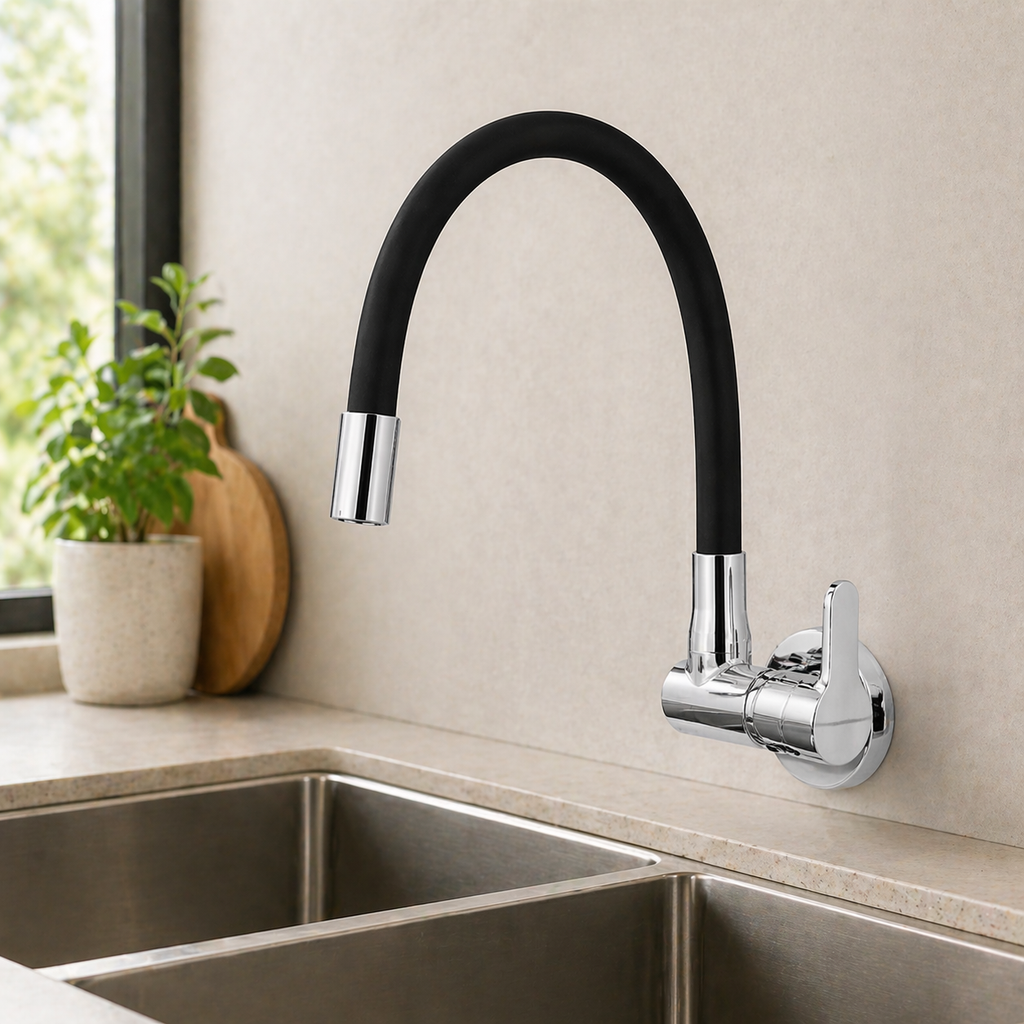 SOMANY Hemel Swan Neck Flexible Spout Kitchen Faucet | Silicone Neck |  Black