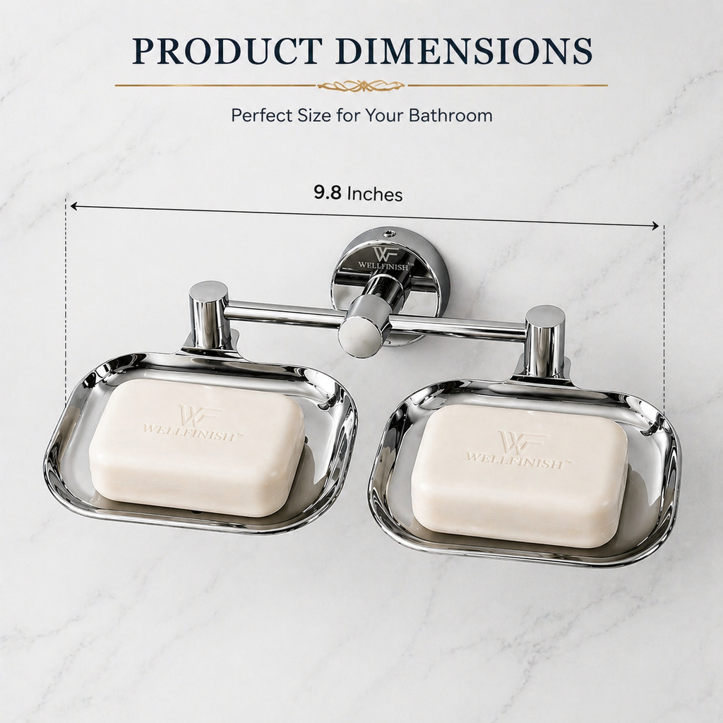 Wellfinish Double Soap Dish Holder | Wall Mounted Stainless Steel Soap Tray | Rust Proof Chrome Finish Bathroom Soap Stand | Soap Holder