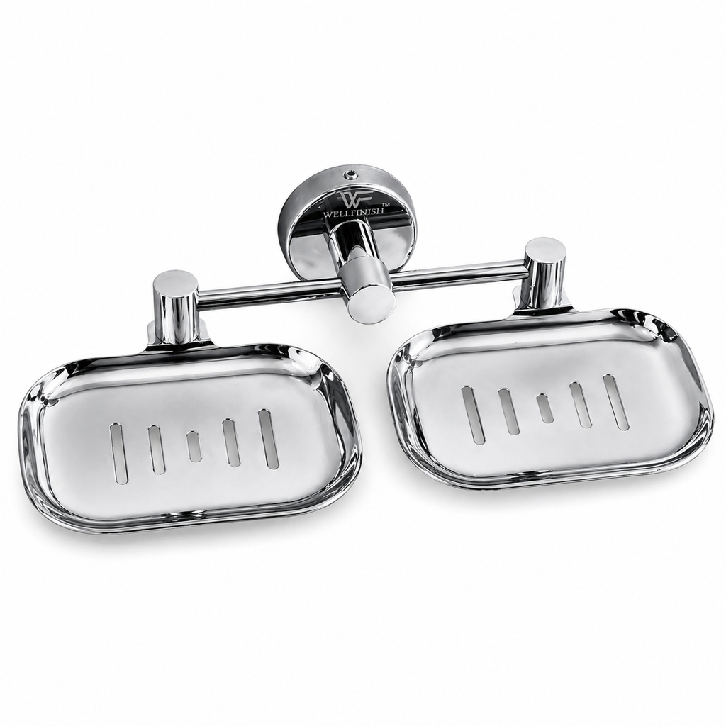 Wellfinish Double Soap Dish Holder | Wall Mounted Stainless Steel Soap Tray | Rust Proof Chrome Finish Bathroom Soap Stand | Soap Holder