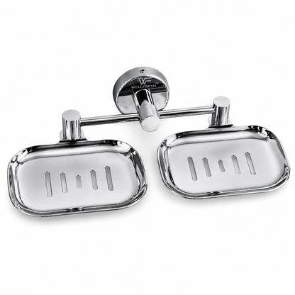 Wellfinish Double Soap Dish Holder | Wall Mounted Stainless Steel Soap Tray | Rust Proof Chrome Finish Bathroom Soap Stand | Soap Holder