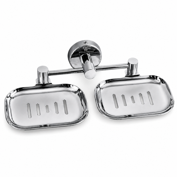 Wellfinish Double Soap Dish Holder | Wall Mounted Stainless Steel Soap Tray | Rust Proof Chrome Finish Bathroom Soap Stand | Soap Holder