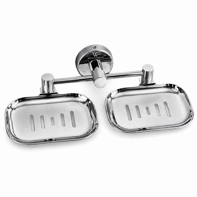 Wellfinish Double Soap Dish Holder | Wall Mounted Stainless Steel Soap Tray | Rust Proof Chrome Finish Bathroom Soap Stand | Soap Holder