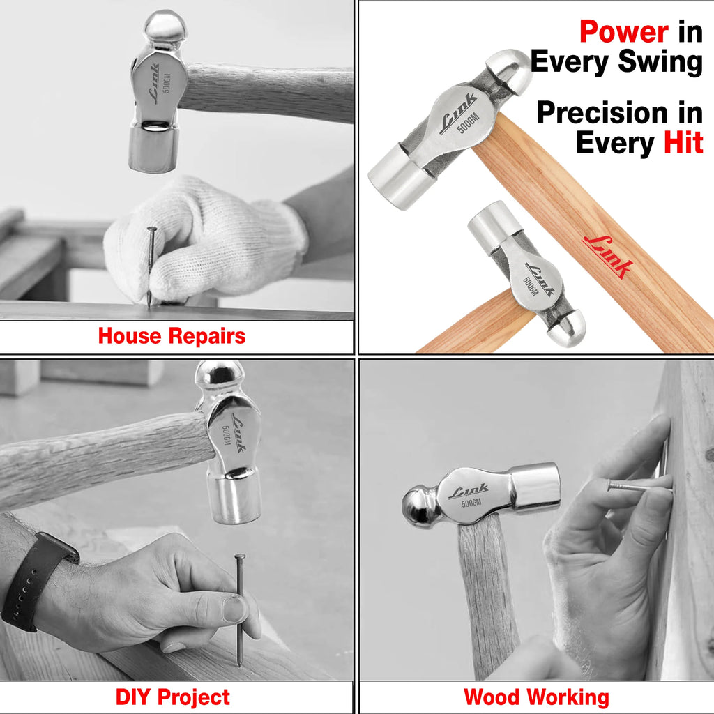 LINK Prabal Ball Pein Hammer 500gm – Drop Forged Steel Hammer with Ashwood Handle