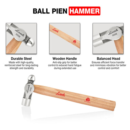 LINK Prabal Ball Pein Hammer 500gm – Drop Forged Steel Hammer with Ashwood Handle