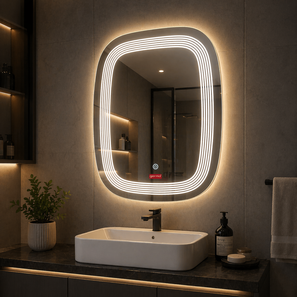 Germa Designer Edge Light LED Mirror (60 × 45 cm) – 3 Color Modes, Touch Sensor| Dimmable Frameless Bathroom & Dressing Mirror
