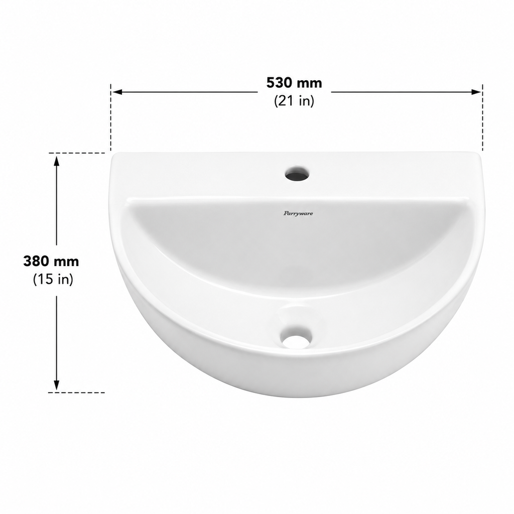 Parryware Kolar Wall Hung Wash Basin with Faucet Hole | White Ceramic Basin | C042E1C