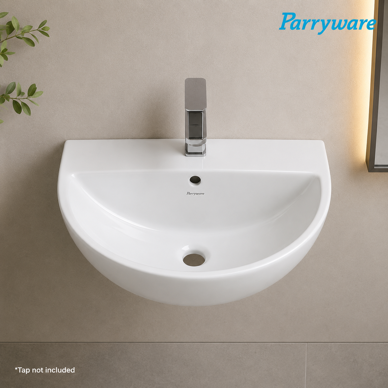 Parryware Kolar Wall Hung Wash Basin with Faucet Hole | White Ceramic Basin | C042E1C