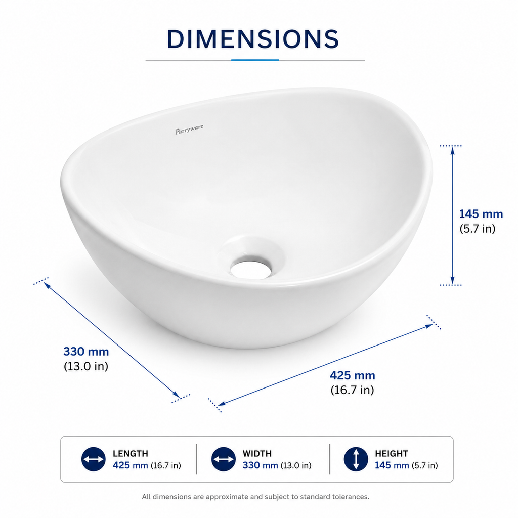 Parryware Vallure Table Top Basin | Ultra White Ceramic Bowl Basin | 410 x 365 mm