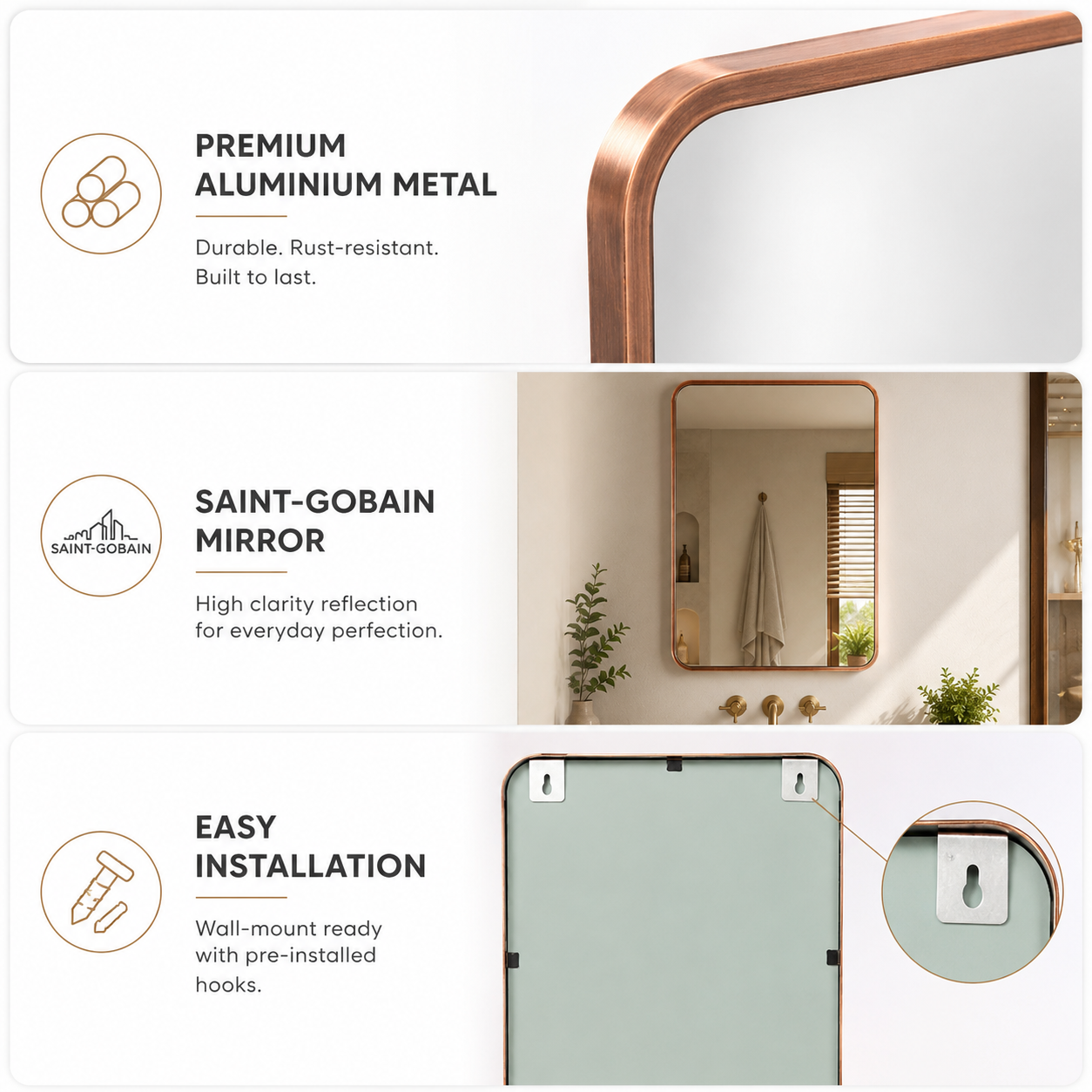 Premium Metal Framed Bathroom Mirror – 18 x 24 Inch