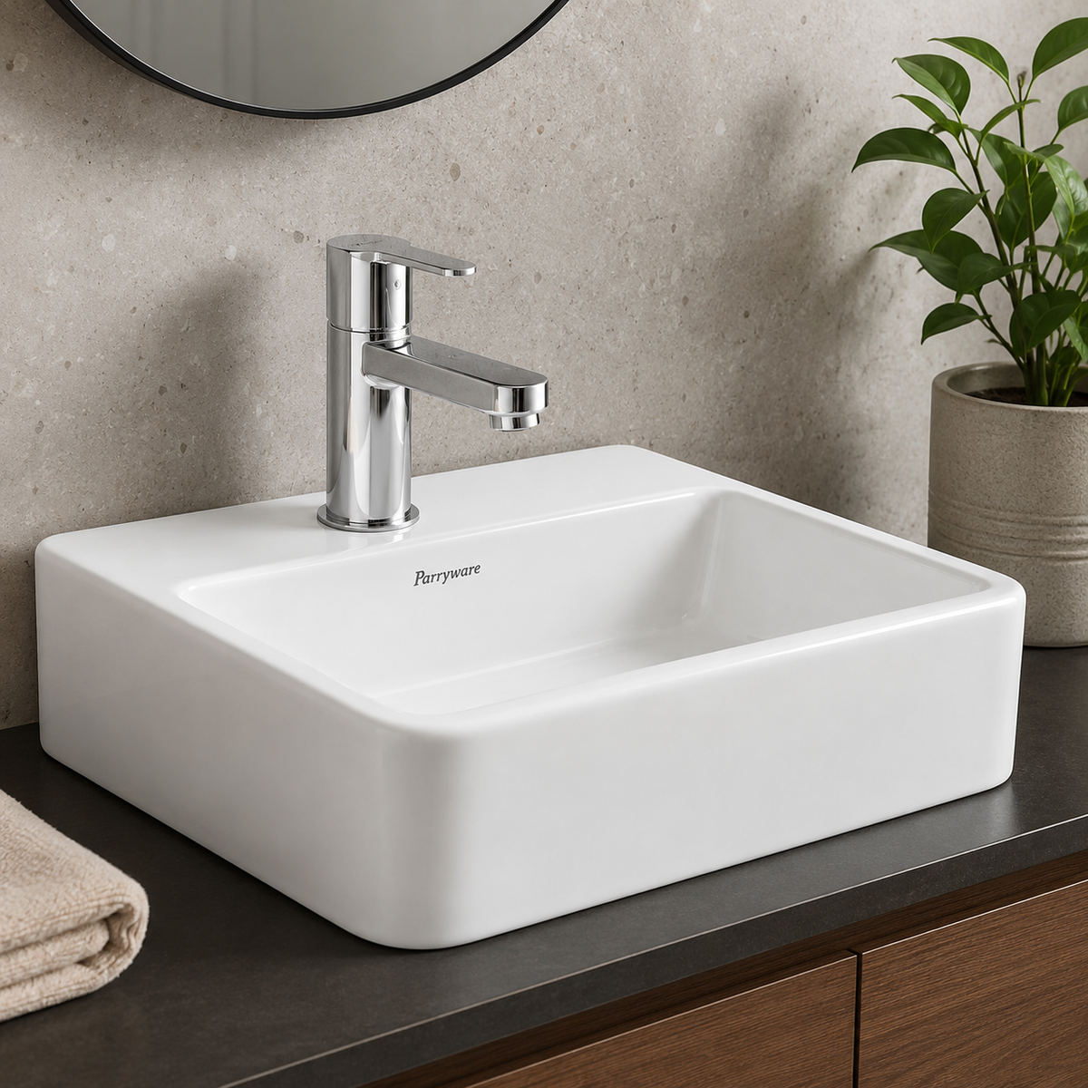 Parryware Atom Plus Premium Wall Hung Wash Basin | 400x300 mm Modern Ceramic Basin | Glossy White Finish