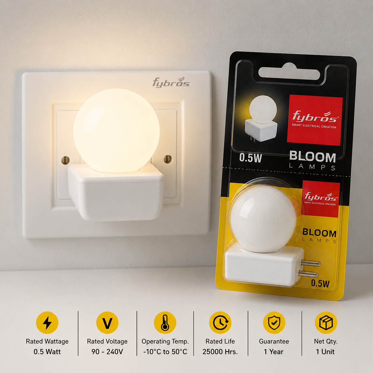 Fybros Bloom 0.5W LED Night Lamp | Plug & Play Decorative Sensor-Free Night Light