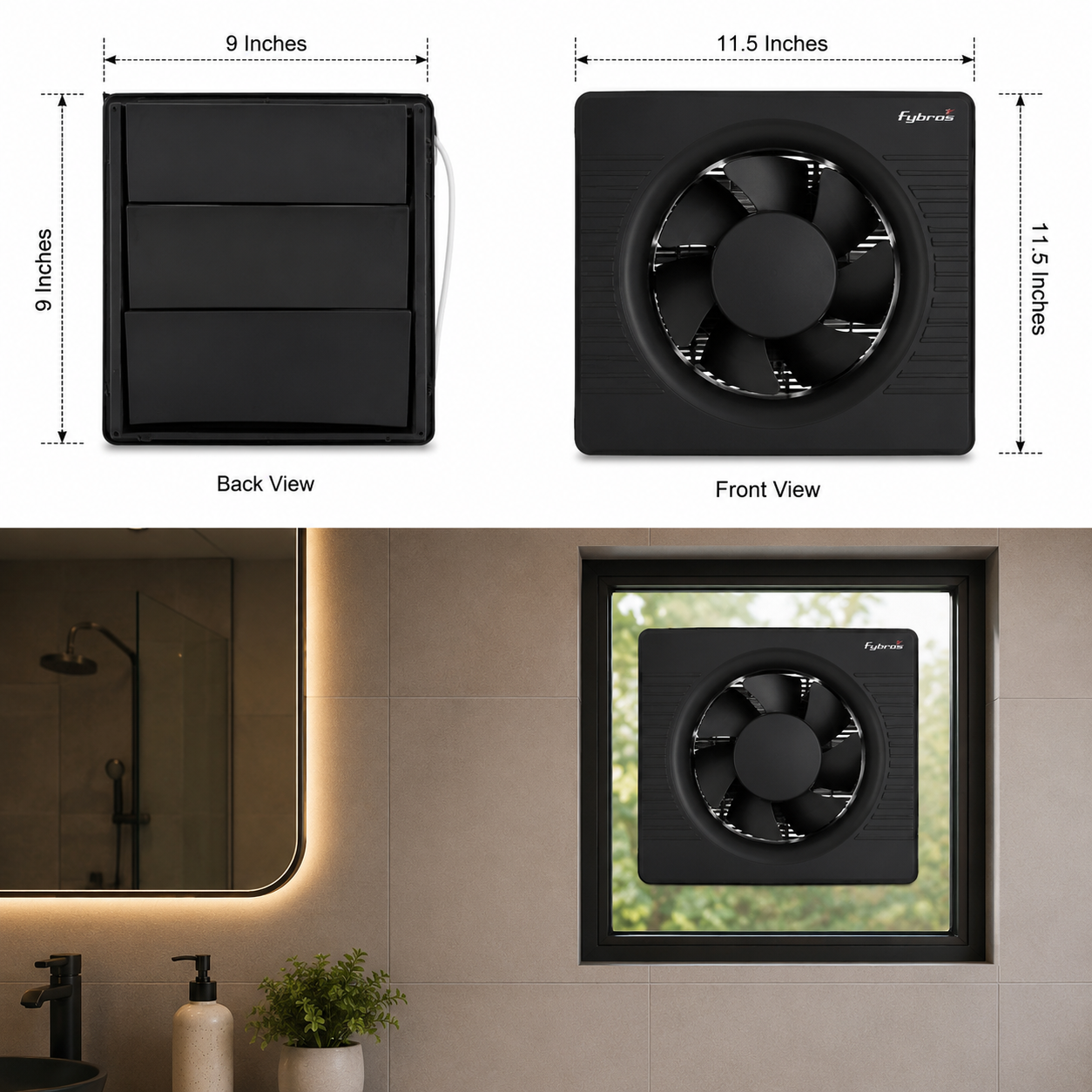 Fybros Ventflo 200MM Bathroom Exhaust Fan – Black