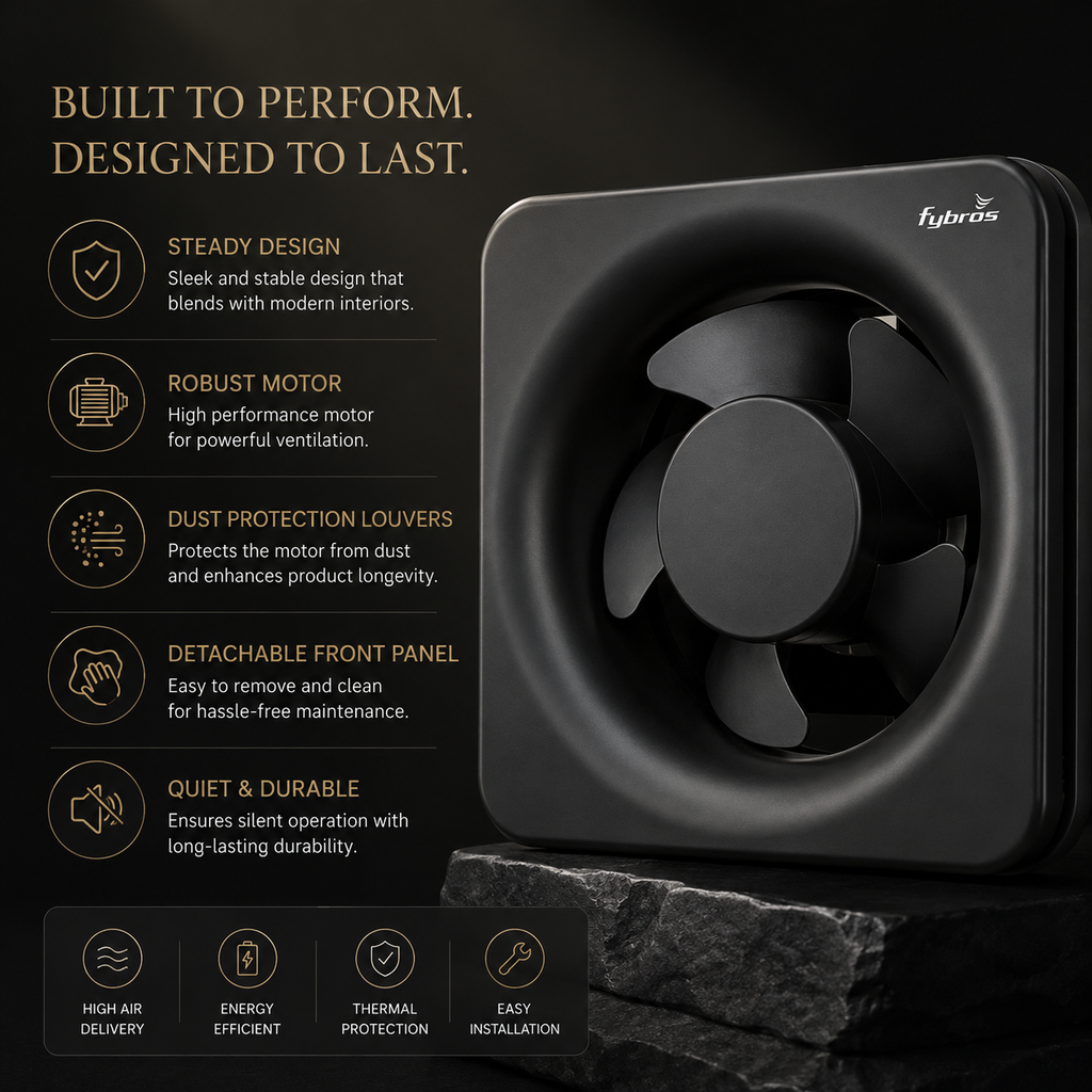 Fybros Ventflo 200MM Bathroom Exhaust Fan – Black