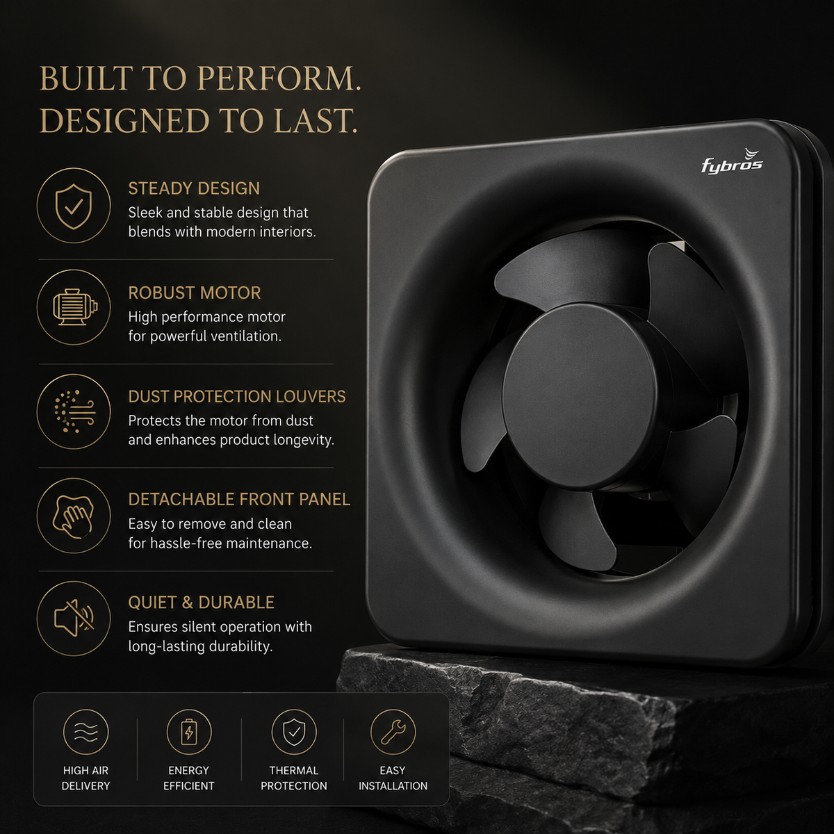 Fybros Ventflo 200MM Bathroom Exhaust Fan – Black