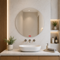 Germa Round Frameless Wall Mirror – 5mm HD Glass with Beveled Edges |  Easy Installation