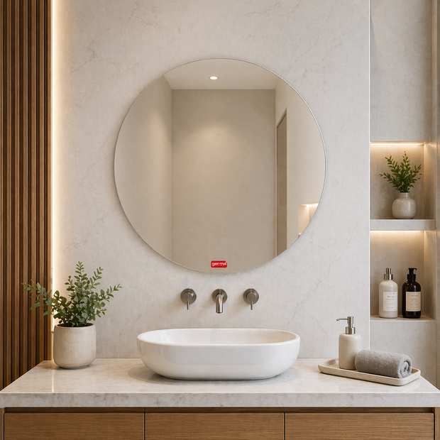 Germa Round Frameless Wall Mirror – 5mm HD Glass with Beveled Edges |  Easy Installation