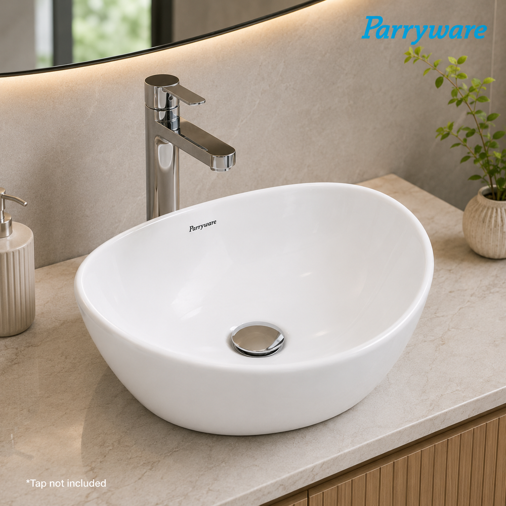 Parryware Vallure Table Top Basin | Ultra White Ceramic Bowl Basin | 410 x 365 mm
