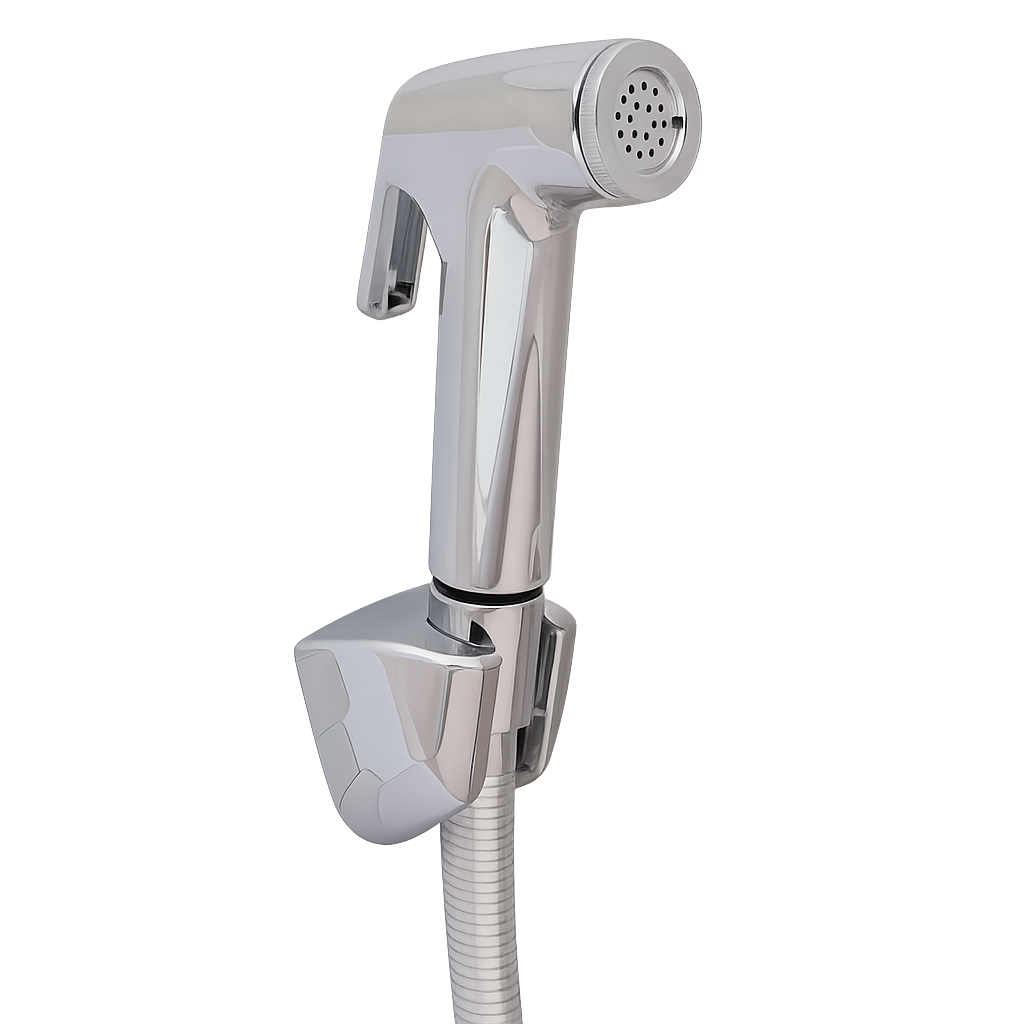 CERA Health Faucet 1 Metre PVC Silver Foil Hose & Wall Hook | Chrome Finish