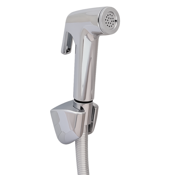 CERA Health Faucet 1 Metre PVC Silver Foil Hose & Wall Hook | Chrome Finish