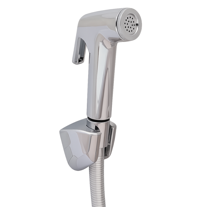 CERA Health Faucet 1 Metre PVC Silver Foil Hose & Wall Hook | Chrome Finish