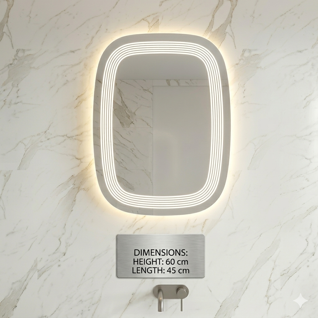 Germa Designer Edge Light LED Mirror (60 × 45 cm) – 3 Color Modes, Touch Sensor| Dimmable Frameless Bathroom & Dressing Mirror