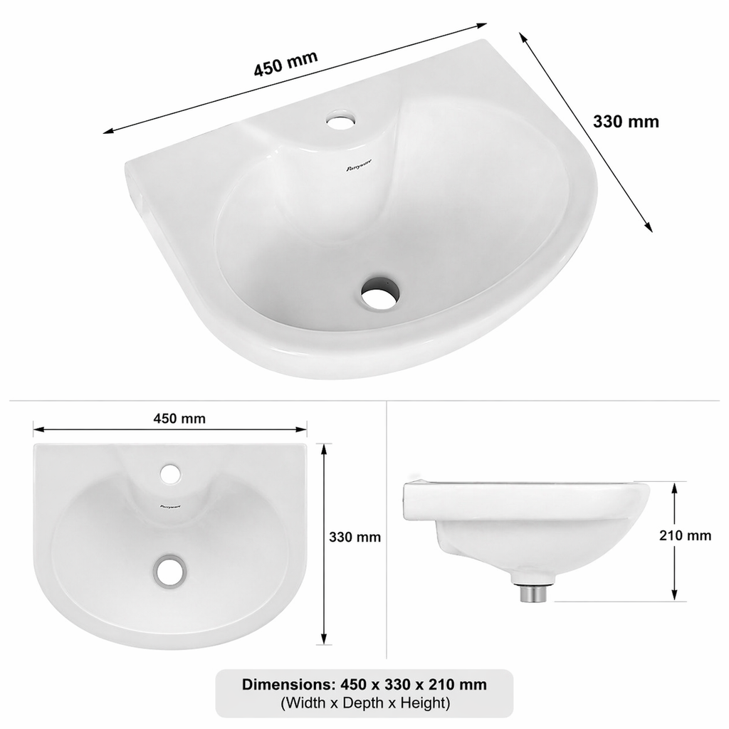 Parryware Tapti White Wall Hung Wash Basin