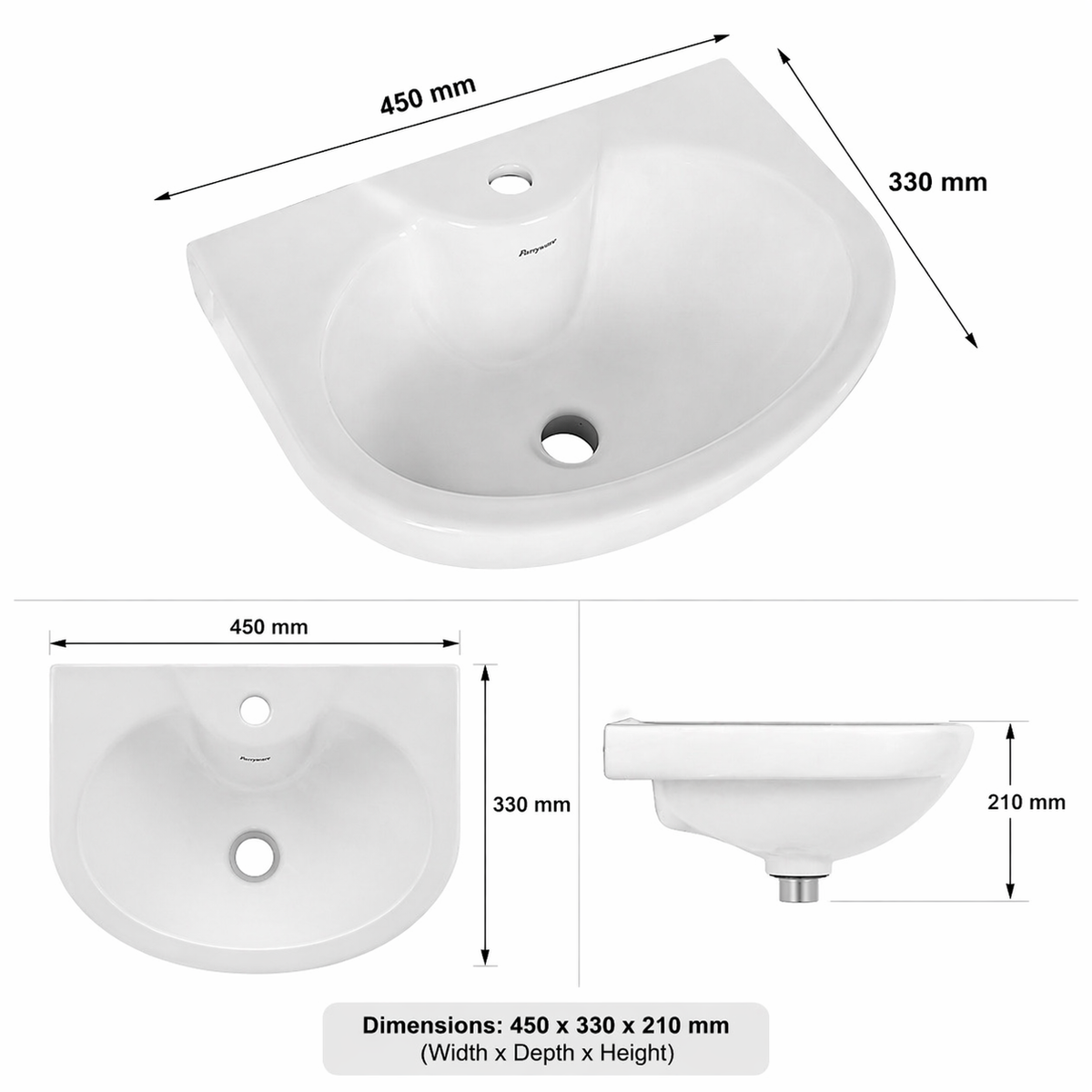 Parryware Tapti White Wall Hung Wash Basin